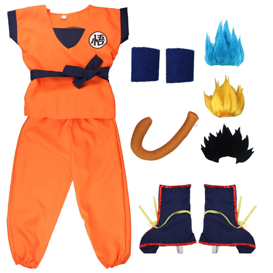 Adult Children's Anime Holiday set Son Goku Carnival Halloween Party anime Cosplay costume Top/pants/belt/tail/wrist/wig costume