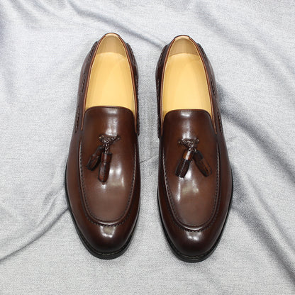 Italian Style Men's Loafers Tassel Genuine Cow Leather Comfortable Slip on Wedding Party Office Dress Shoes for Men Casual Shoes