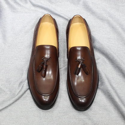 Italian Style Men's Loafers Tassel Genuine Cow Leather Comfortable Slip on Wedding Party Office Dress Shoes for Men Casual Shoes