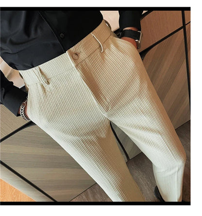 Men's Waffle Casual Pants Fashion Korean Stretch Waist Business Formal Pants Mens Social Party Suit Pants Streetwear Pencil Pant