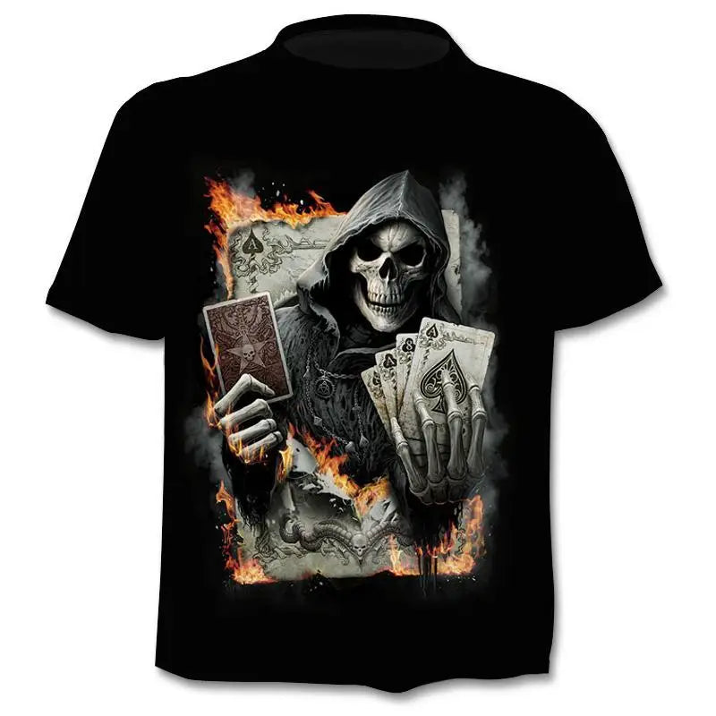 New retro street punk motorcycle men's T-shirt 3D shirt casual fashion hip-hop horror short sleeved round neck men's clothing
