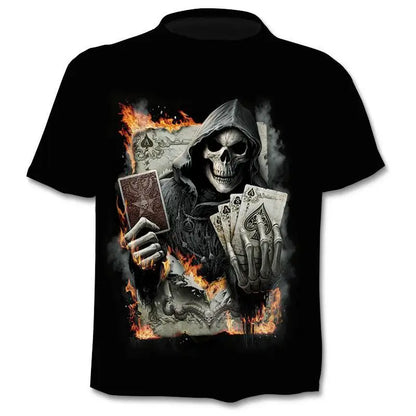 New retro street punk motorcycle men's T-shirt 3D shirt casual fashion hip-hop horror short sleeved round neck men's clothing