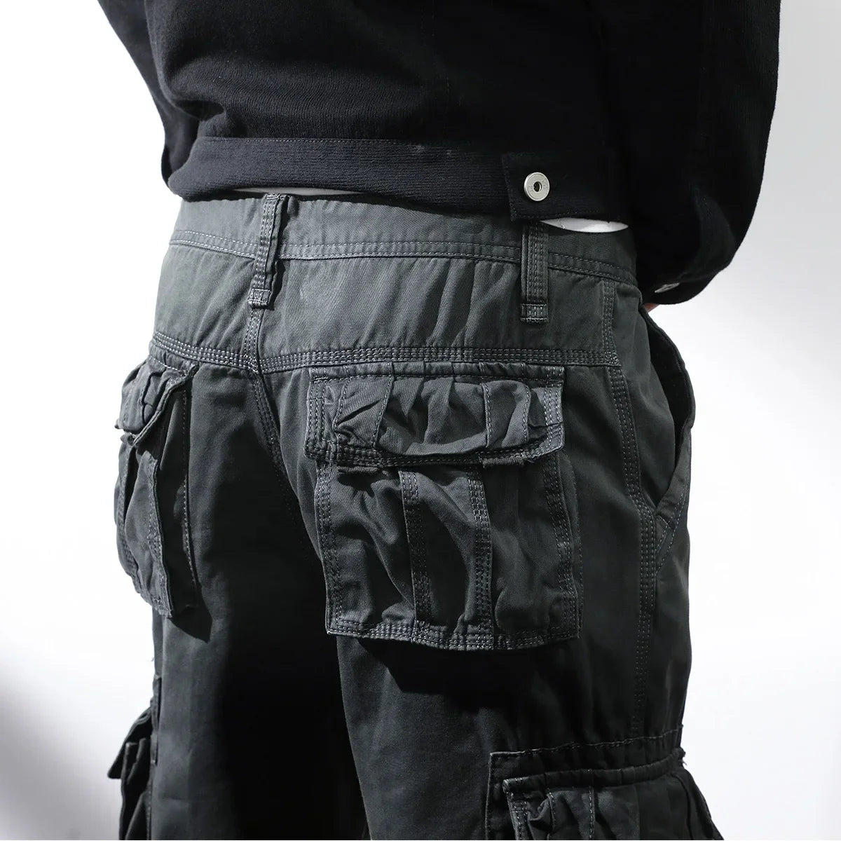 Casual Pants Men Straight Leg Cotton Cargo Trouser Male Multi Pocket Work Fishing Wear Military Style Summer Spring Khaki Black