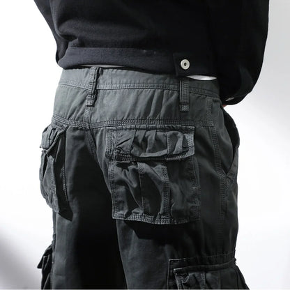 Casual Pants Men Straight Leg Cotton Cargo Trouser Male Multi Pocket Work Fishing Wear Military Style Summer Spring Khaki Black