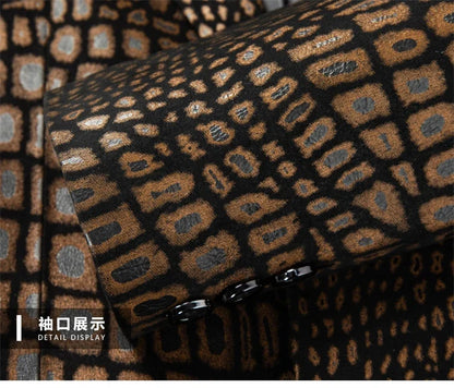 Luxurious Sheepskin Blazers For Men Smooth Casual Leather Jacket Winter Top Quality Leopard Print Slim Gentleman Terno Masculino