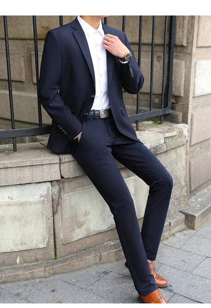 Men's M-10XL Spring New Wedding Fashion Handsome Suit Business Cargo Trousers Plus Size Two Sets Fat Friendly Clothing