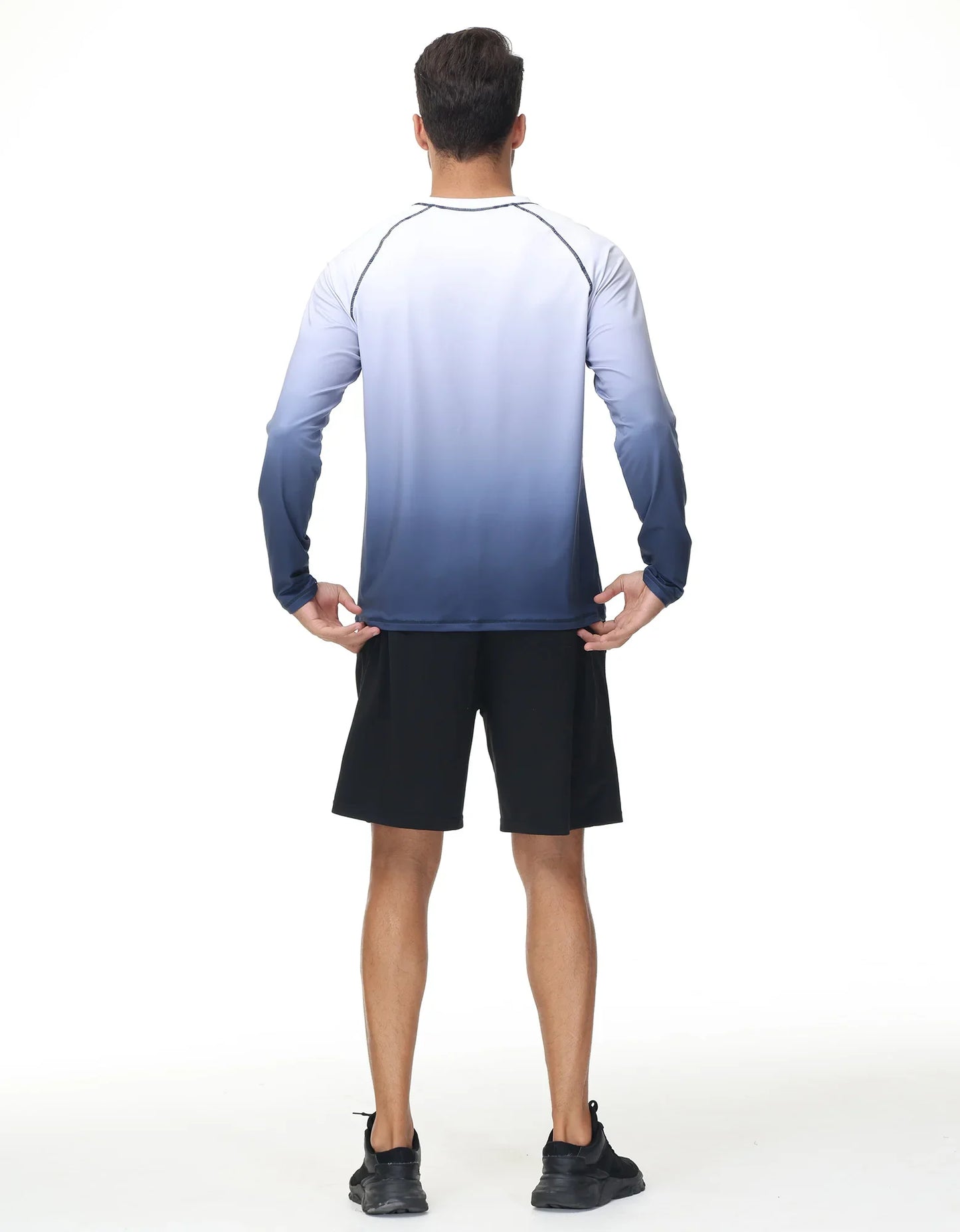 Summer Men's Long Sleeve T-Shirt UPF 50+ Rash Guard Gradient Shirt for Sport Fishing Hiking Workout Outdoor Pullover Shirt