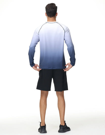 Summer Men's Long Sleeve T-Shirt UPF 50+ Rash Guard Gradient Shirt for Sport Fishing Hiking Workout Outdoor Pullover Shirt