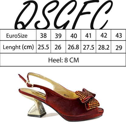 Elegant Women High Heels for Peep Toe Good Material Rhinestone Wine Sandals Italian Design Shoes and Bags Matching
