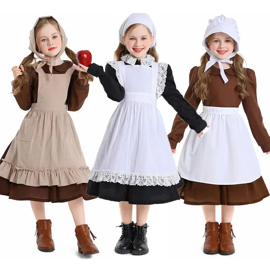 Girl Costume Colonial Farm Village Girl Costumes Prairie Dress Child Kids 2-4Y 4-10Y 10-16Y Tween Teens