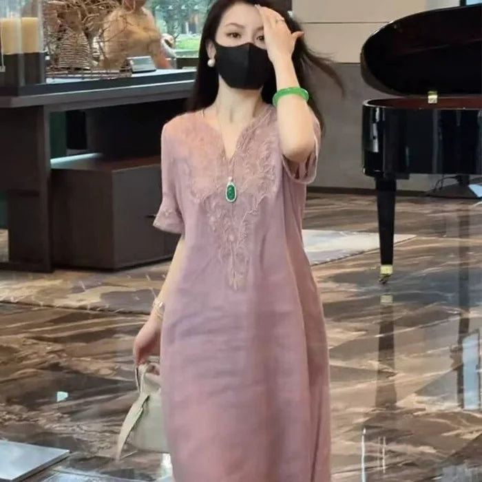 Embroidery Ethnic Style Fashion Clothes Vintage Cotton Linen Streetwear Harajuku Chinese Style Summer Dress for Women Clothing