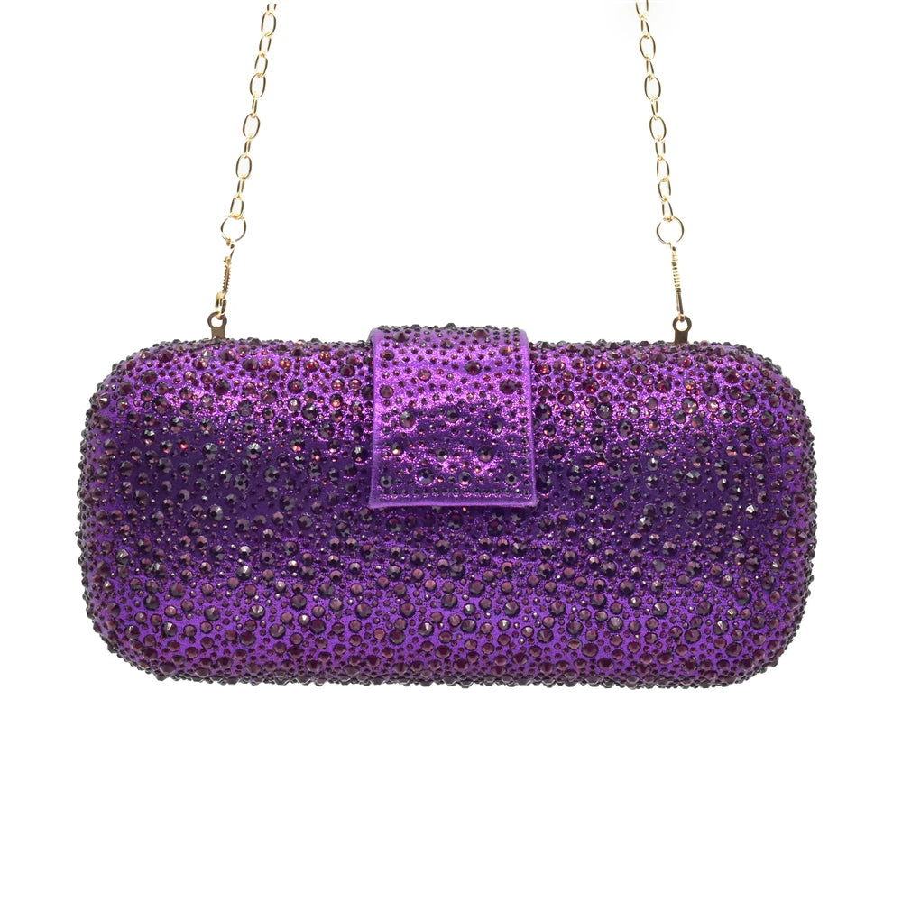 Purple Shoe and Bag Set for Party Women Shoes and Bags To Match Set Italy Elegant Rhinestone Lady Heeled Pumps Women Wedding