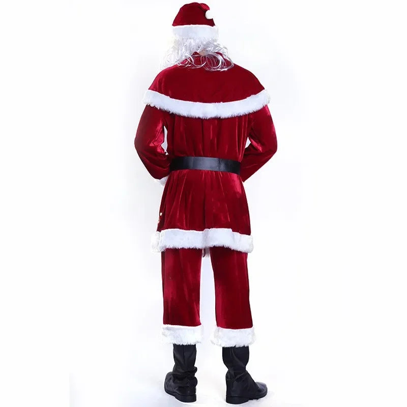 New Red Deluxe Velvet Fancy Dress Up Party Man Stage Costume Xmas Santa Claus Suit Adult Oversize Christmas Cosplay Costume