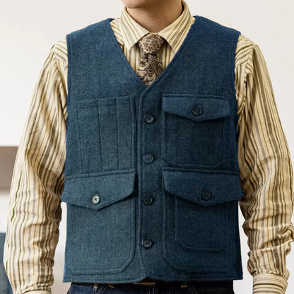 Men Vest Coffee Herringbone Single Button With Pocket Waistcoat For Wedding Banquet Business Work Office Daily Casual Men Vest