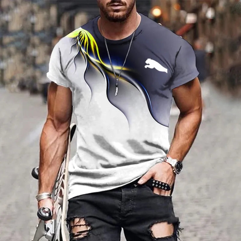2024 Men's T-shirt gradient design printed casual short sleeved T-shirt outdoor street fashion men shirt plus size clothing ﻿