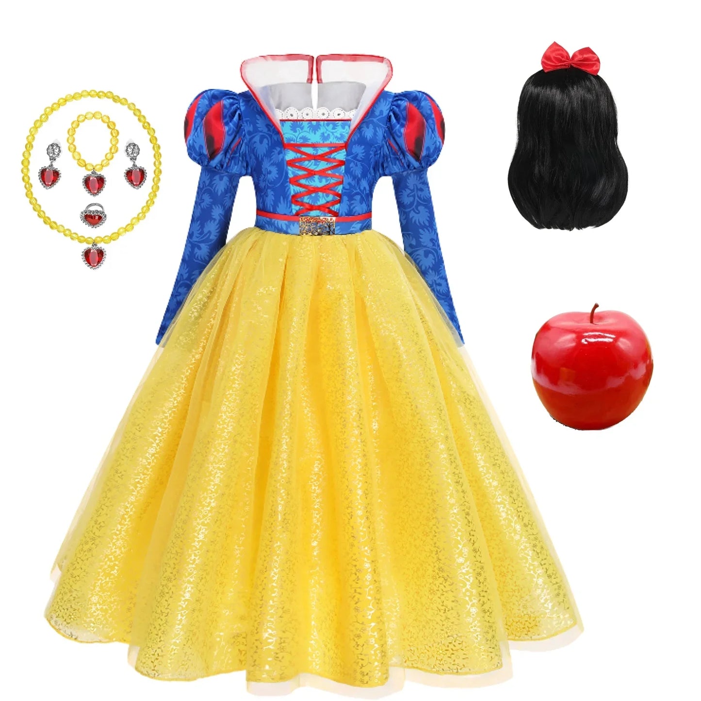 2026 Deluxe Snow White Princess Gown Puff Sleeve Stand Collar Girl Fairy Kid Cosplay Costume Toddler Carnival Apparel Dresses