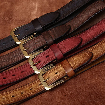 3.8CM Pure Cowhide High Quality Genuine Leather Belts for Men Brand Strap Male Brass Retro Buckle Jeans Cowboy Cintos Luxury