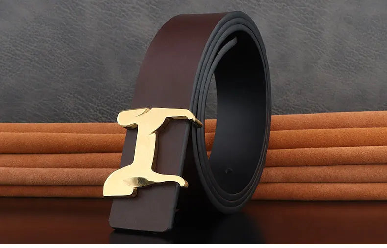 High grade Stainless steel horse slide buckle men belts 3.8cm wide genuine leather Waistband cowboy casual ceinture homme