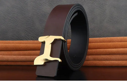 High grade Stainless steel horse slide buckle men belts 3.8cm wide genuine leather Waistband cowboy casual ceinture homme