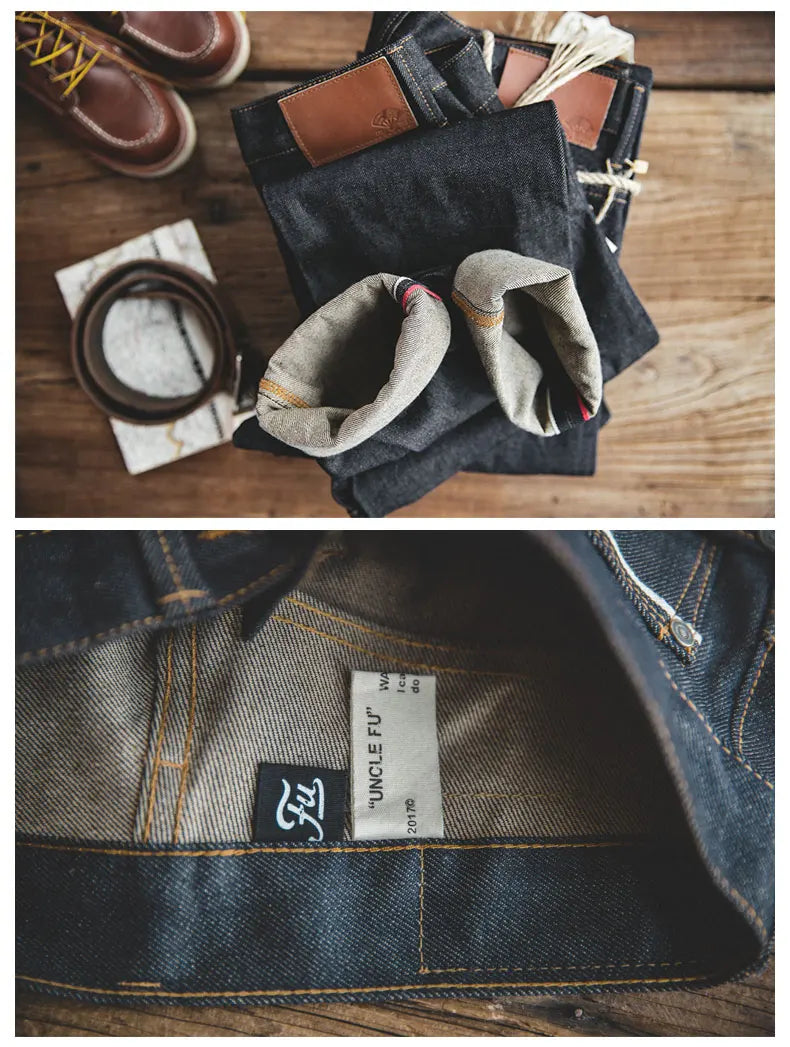 Retro 11.6oz Selvedge Raw Denim Jeans Tapered Regular Fit Cotton Jeans with Zipper Fly High Quality Versatile Men's Pants