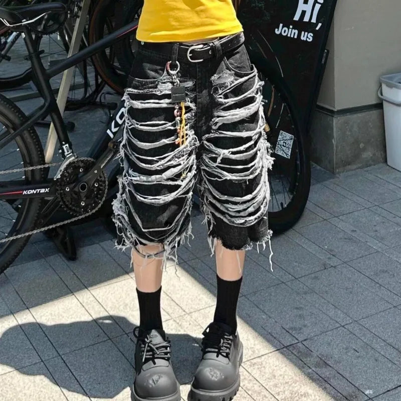 Design Sense Niche American Street Heavy-duty Washed Denim Shorts for Men and Women Summer New Style Captcha Pants