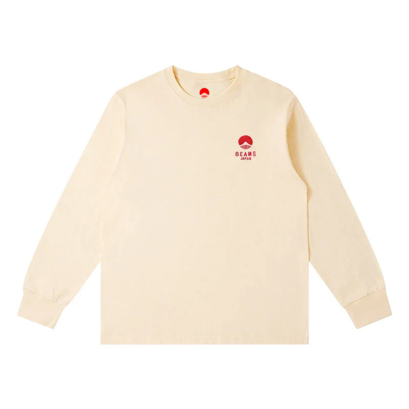 Autumn Limited Edition Japan Fuji Mountain Embroidered Loose Couple Men Women Long Sleeve T-Shirt Cotton Casual O-Neck Tops