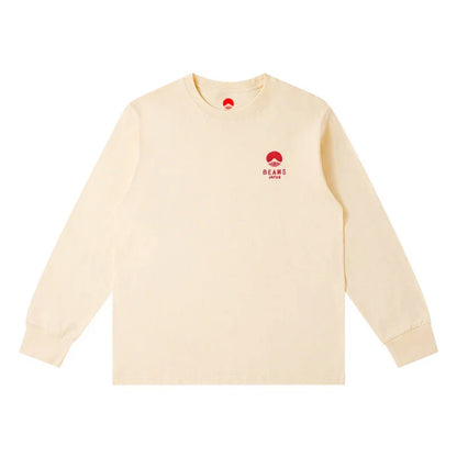 Autumn Limited Edition Japan Fuji Mountain Embroidered Loose Couple Men Women Long Sleeve T-Shirt Cotton Casual O-Neck Tops