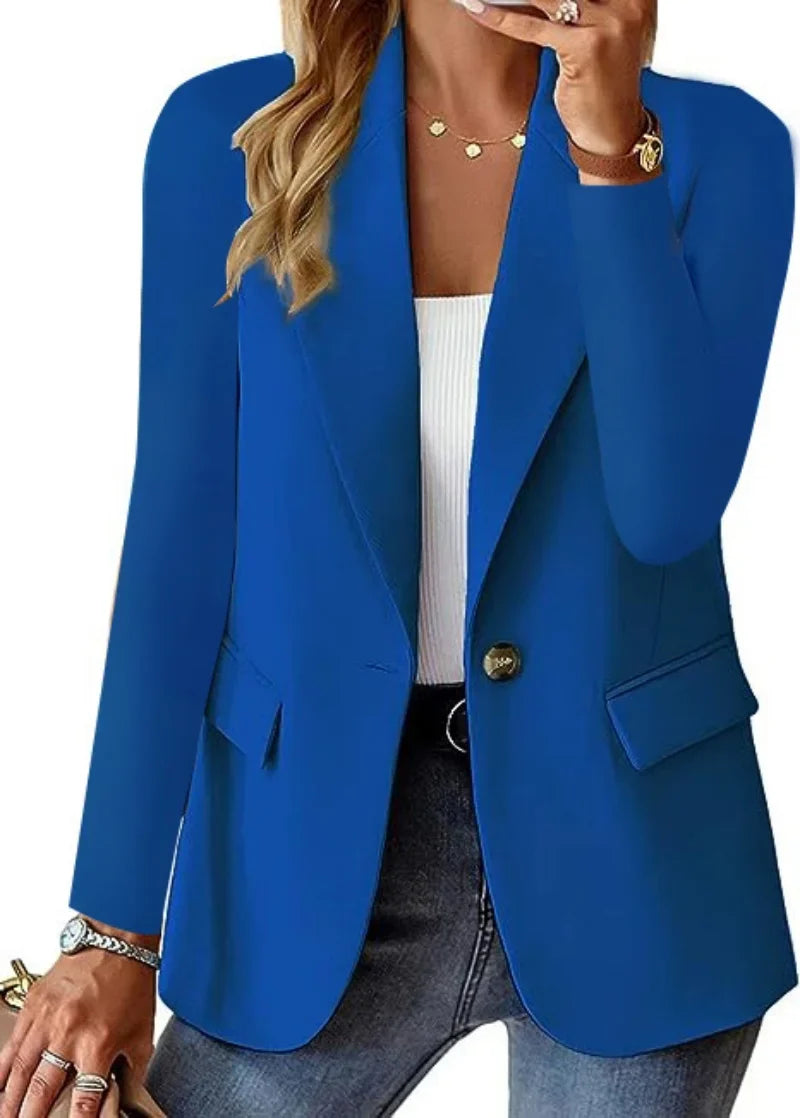 Women's Single Button Straight Anti-Wrinkle Jacket Long Sleeve Jacket  Formal Business Path OL Office Lady  Spring and Fall