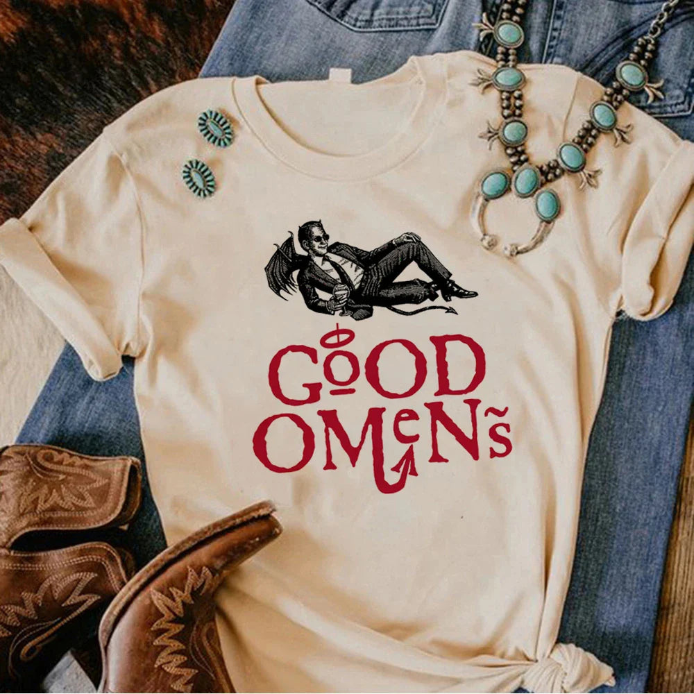 Good Omens t-shirts women manga graphic harajuku top girl funny graphic y2k clothes