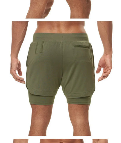 Men's 2 in 1 Double-deck Gym Shorts Quick Dry Summer Running Workout Shorts Zipper Pockets Slim Fit Fitness Training Short Pants