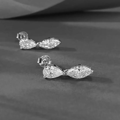 4cttw Double-stone Moissanite Drop Earrings For Women Pear-Marquise Cut Diamond Stud Earring Certified S925 Silver Fine Jewelry