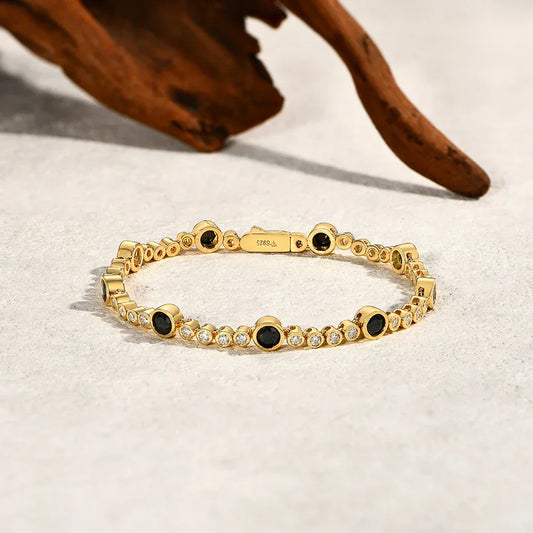 Nouveaux Bracelets Tennis en Moissanite Noire pour Femmes et Hommes, en Argent Sterling 925, Bracelet Rond à Bulles, Cadeau d'Anniversaire, Bijoux