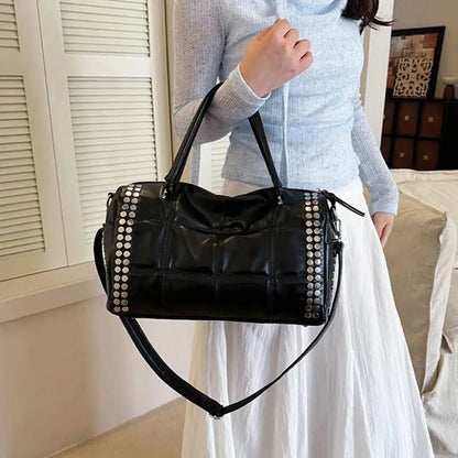 New Y2K Fashion Retro Rivet Tote Bag Women's High-end Handbag Large Capacity Motorcycle Shoulder Bag Daily Commute Crossbody Bag