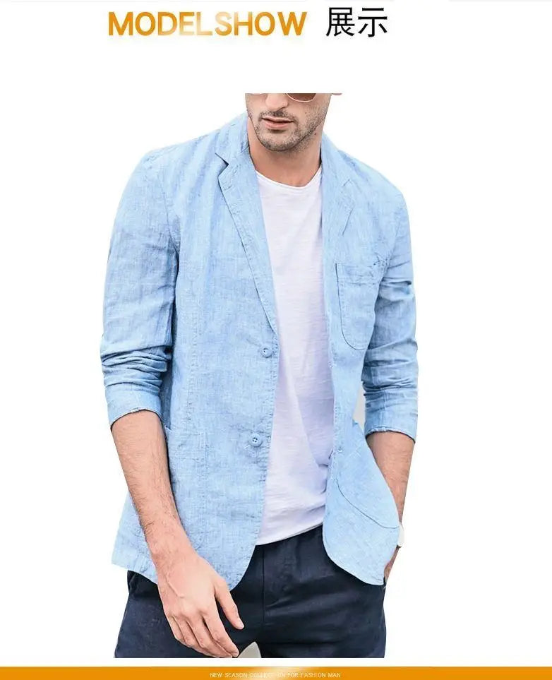 Linen Sun Protection Jacket Blazer - Men Fashionable Business Travel Wedding Versatile Casual Lightweight Cool Breathable Blazer