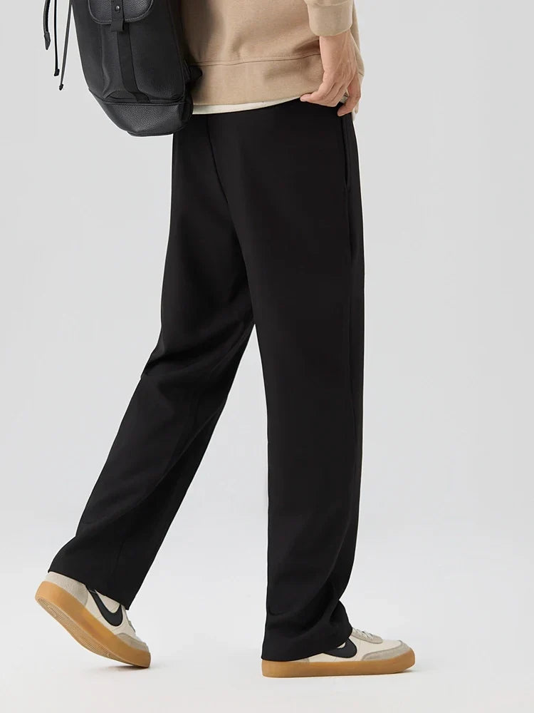 2023 New Autumn Casual Pants Men Korean Fashion Banded Waist Stretch Wide Leg Pleated Suit Slacks Straight Loose Drape Trousers