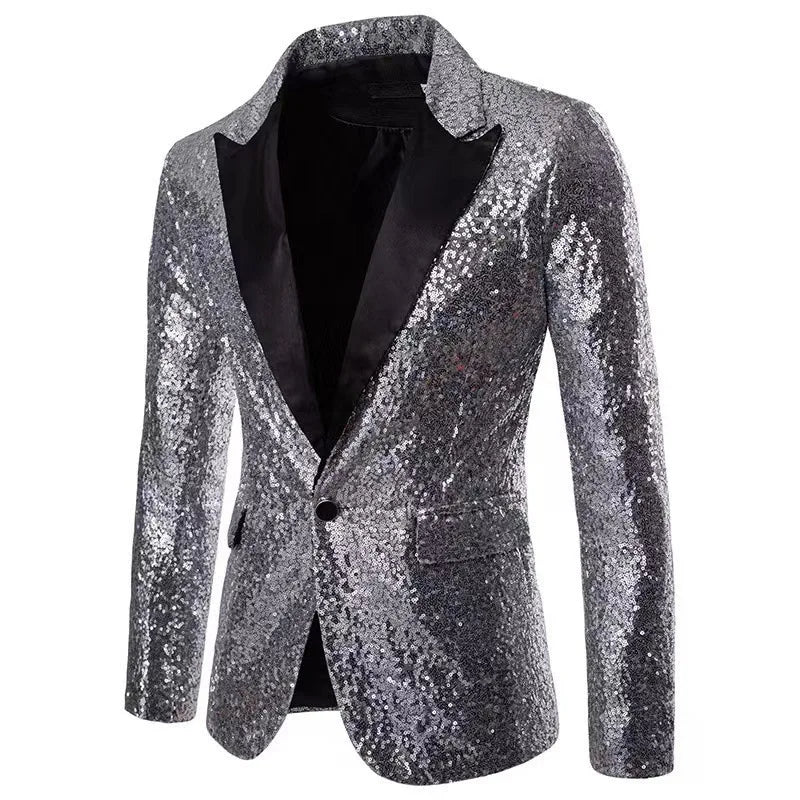 European and American Hosting Performance Dress High End Men's Gold Sequin Suit Korean Version Slim Fit Studio Suit Jacket