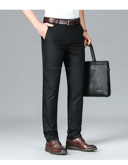 Bamboo Fiber Summer Casual Pants Men's Ultra-thin Iron-free Anti-wrinkle Loose Business Straight Elastic Trousers Brand Clothing