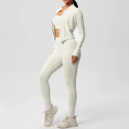 3pcs Sportswear Yoga Set Gym Sports Bra Zipper Jacket Leggings Clothes Sportswear Yoga Suits For Women Fitness Set Tracksuit