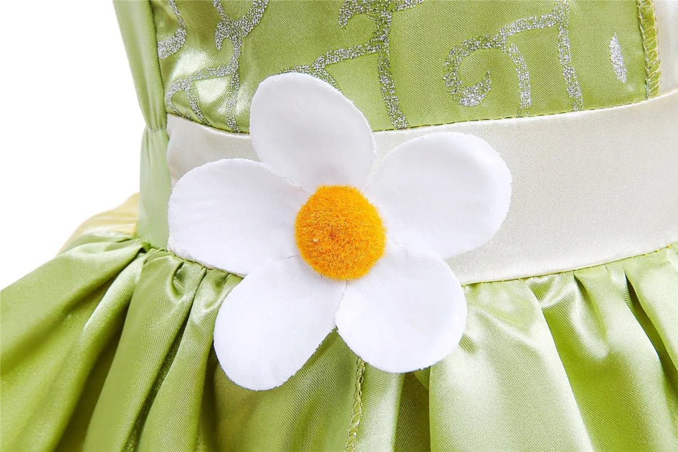Tiana Costume Girl Dress Up Princess Girls Cosplay Role Playing Party Costumes Children Sleeveless Carnival Princess  Dresses