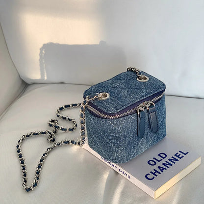 Mini Denim Crossbody Bags for Women 2026 Lingge Chains Shoulder Bag Fashion Brands Box Bag Lipstick Coins Purses and Handbags