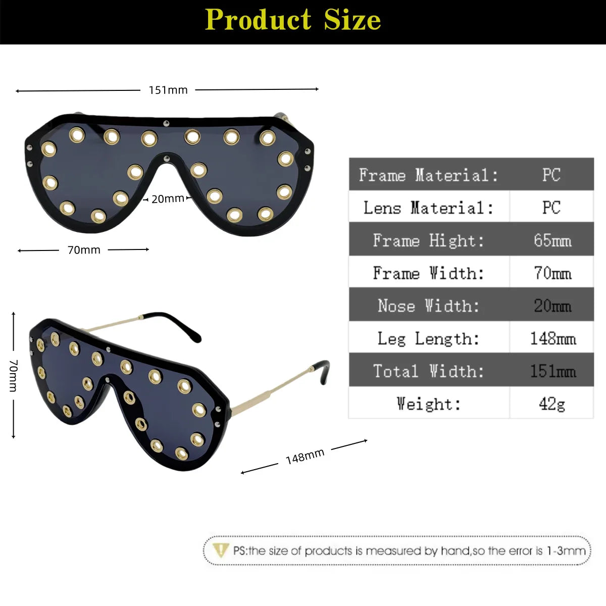 Trendy y2k Oversized One-piece Sunglasses Women Luxury Metal Rivet Party Cool Big Frame Shades UV400 Beach Club Streetwear