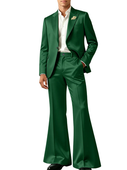 Luxury Men's Shiny Satin Suit 2 Piece Notch Lapel 1 button Jacket Wide Leg Flared Pants Wedding Groom Tuxedo Formal Party