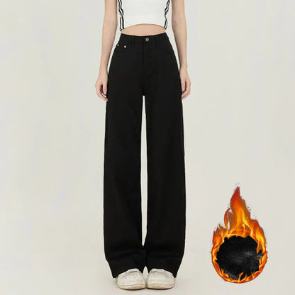 Winter Girls Thermal Fleece High Waist Jeans Lady Snow Warm Plush Denim Pants Women Classic Fashion Straight Leg Trousers