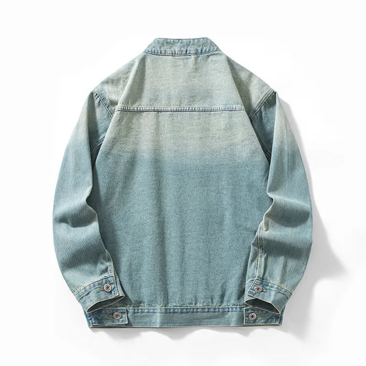 Men's Casual Non-Stretch Denim Jacket High Street Style Zipper Loose Workwear Jacket Plus Size Trendy Streetwear Top