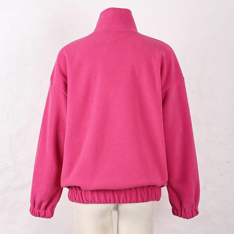 Original Pink Winter Lamb Fleece Hoodie Women Zipper Lapel Pullover флисовая кофта женская кофта женская