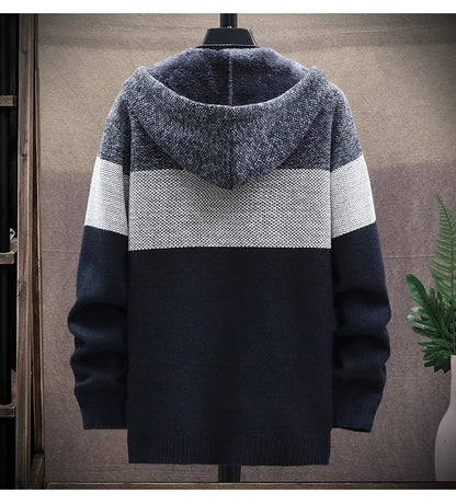 Men's Knit Sweater Fleece Coat Striped Jackets Fashion Hoodies Winter Autumn Thick Warm Windbreaker Pullovers Male Clothing