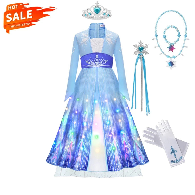 LED Light Elsa Dresses for Girls Costume Kids Cosplay Carnival Princess Children Gowns Clothing Party Dresses Outfits 2-10Yrs