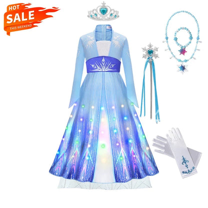 LED Light Elsa Dresses for Girls Costume Kids Cosplay Carnival Princess Children Gowns Clothing Party Dresses Outfits 2-10Yrs