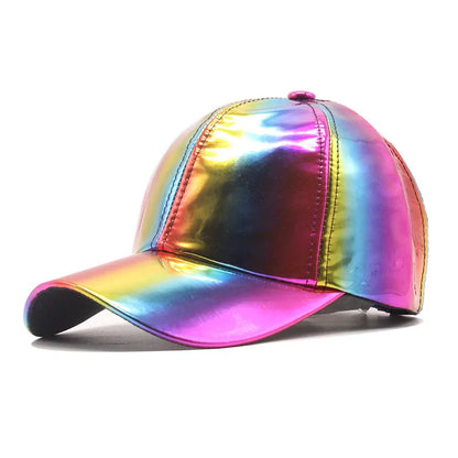 Laser Reflective Color Changing Cap Unisex Glossy Rainbow Baseball Cap Trendy Streetwear Outdoor Sports Baseball Cap