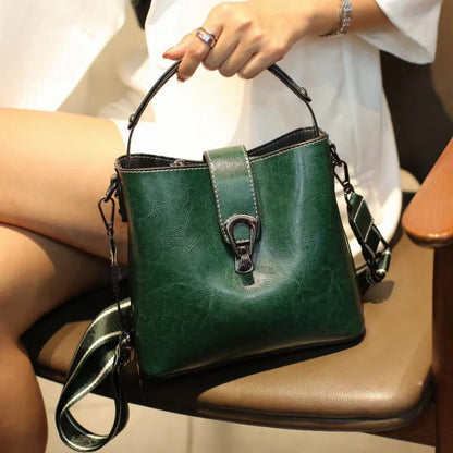 Real Cowhide Leather Women's New Bucket Bag Lady Fashion Single Shoulder Messenger Bag Versatile Handbag Casual Crossbody Bags